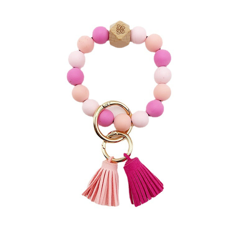 Wholesale Colorful Silicone LOVE Beaded Tassel Wrist Keychain